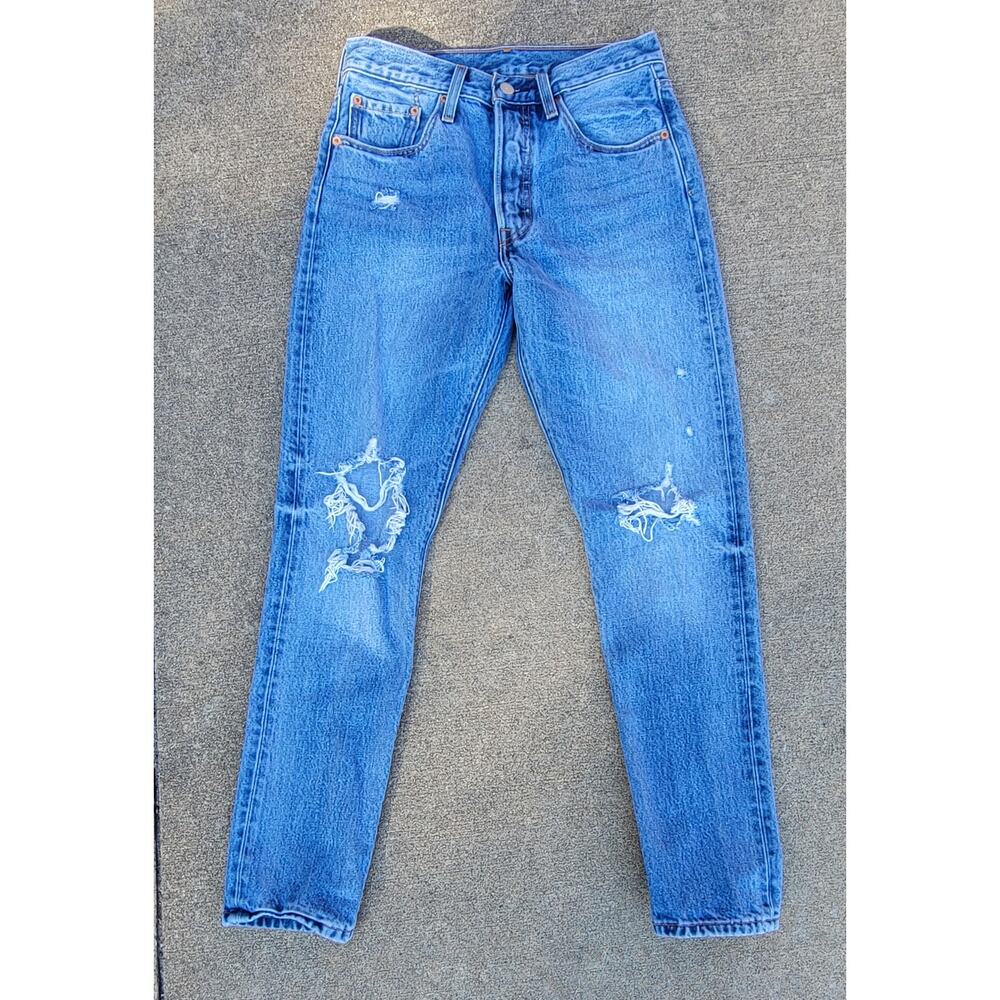 Levi's 501 Skinny Distressed Blue Denim Size 27